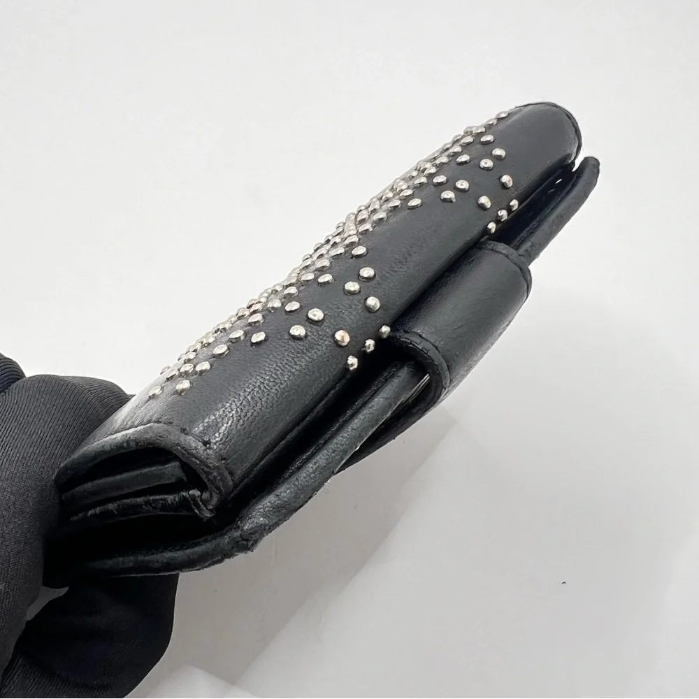 Authentic Vintage Christian DIOR Black Leather Studded Compact Wallet